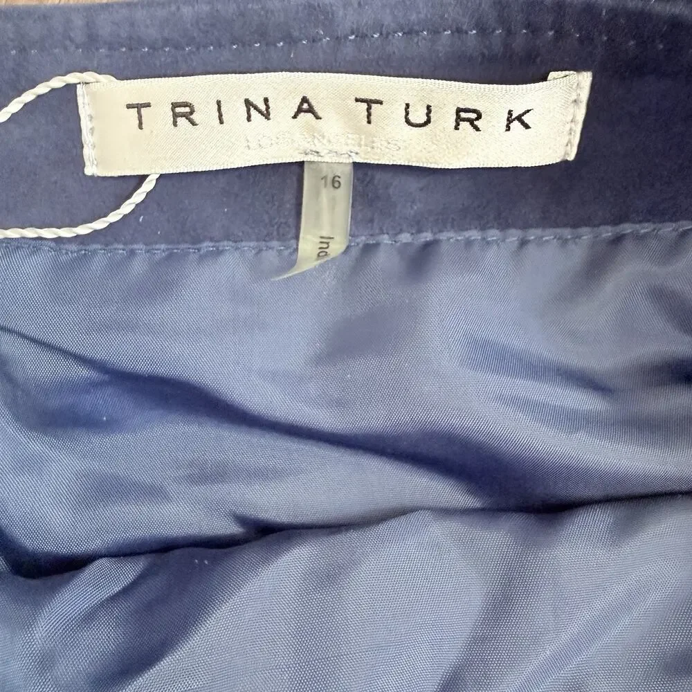 Trina Turk Blue Suede Goat Leather Mini Skirt Womens 16 Boho Y2K